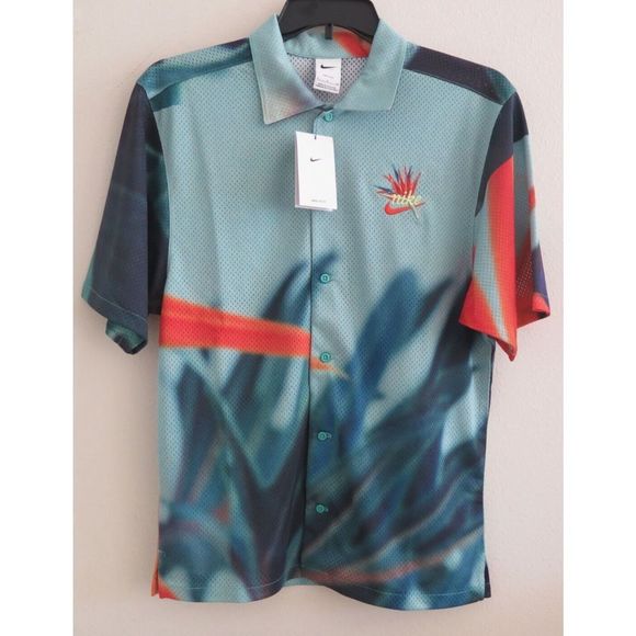 Nike Resort DQ3476 392 Men's Sz S Teal Hawaiian Mesh Short Sleeve Shirt $85 - Picture 1 of 5